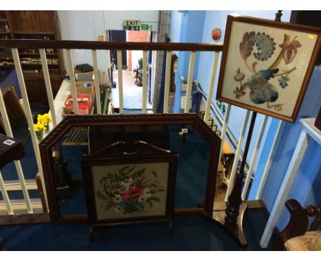 A modern mirror, pole screen and a fire screen