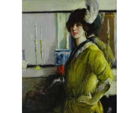 A modern oil on board, portrait of a woman, 20" x 16.5", framed.