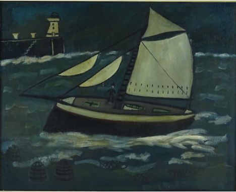 Modern oil on canvas, naive seascape, unsigned, 16" x 19.5", framed.