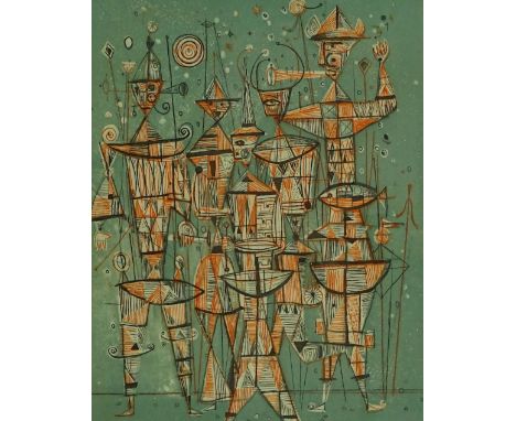 Rudolf Kugler (born 1921), etching, abstract composition 1950, image 10" x 8", framed.