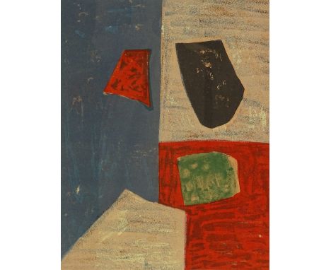 Serge Poliakoff, lithograph, abstract 1958, issued by XXth Siecle, cat no. 17, image 12.5" x 9.5", framed.