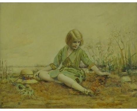 Richard Speaight, hand-coloured photograph, portrait of a girl, 8.5" x 10.5", framed.