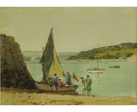 Norman Wilkinson (1878-1971), watercolour, harbour scene, signed, 5.5" x 7", framed.
