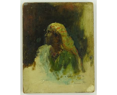 Philippe Pavy (born 1860), oil on wood panel, Orientalist portrait, signed, inscribed and dated 1890, 9.5" x 7.5", unframed.