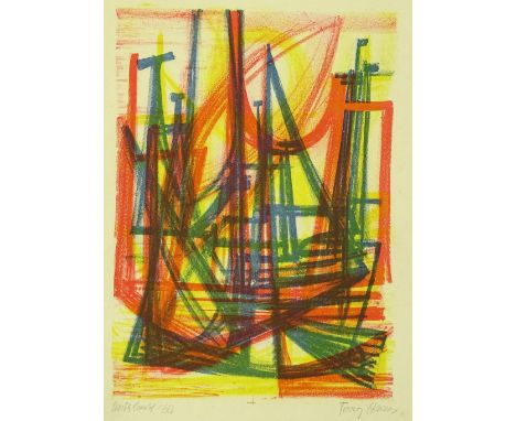 Terry Haass, colour lithograph, abstract harbour 1960, signed and inscribed in pencil, image 12" x 8.5", unframed.