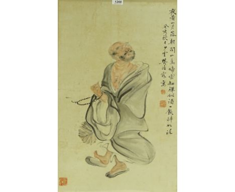 Attributed to Fan Hou Lin, 19th century Chinese watercolour/ink, a dancing priest, signed with a seal, image 24" x 16", frame