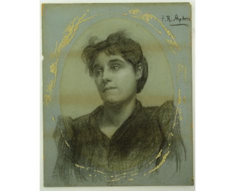 F R Ayton, 19th century charcoal on board, portrait of a woman, signed, image size 18" x 13", unframed.
