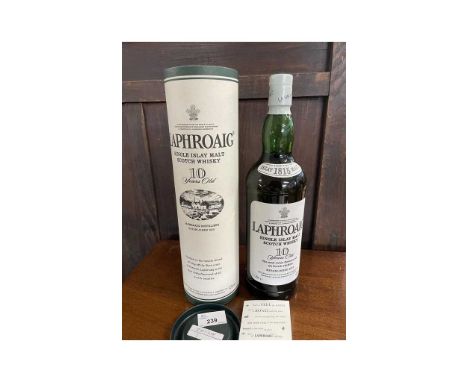 One bottle Laphroaig Single Islay Malt Scotch Whisky, 1ltr bottle in presentation tube