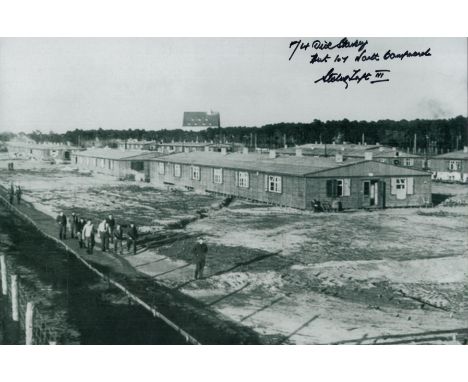 WW2 Richard Starkey 106 sqn bomber command signed Stalag Luft III photo 12 x 8 inch b/w. He was stationed at RAF Desford (7 E