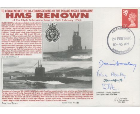 Labour MP WW2 Sicily Dennis Healey multiple signed HMS Renown Navy cover RN series 3 no 2. Decommissioning cover only 90 sign