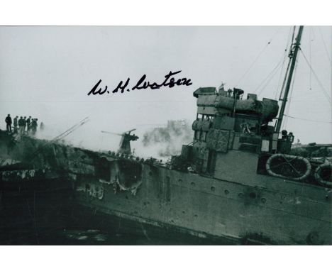 St Nazaire raid WW2 photo signed by Commando Bill 'Tiger' Watson MC, 8x12 inch photo of HMS Campbeltown, shown rammed into th
