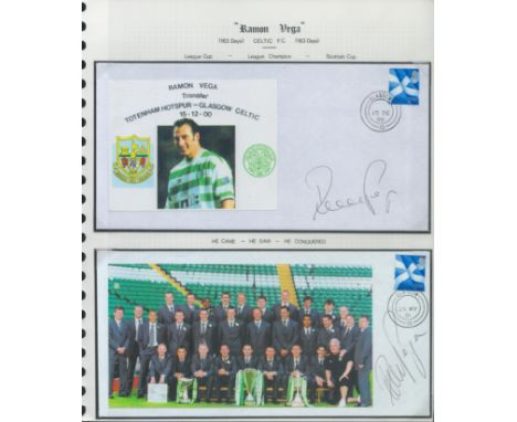 Football Celtic Ramon Vega two signed 200 Tottenham Transfer covers with photo on A4 descriptive display. Set with hagner cor