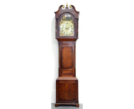 A VICTORIAN MAHOGANY AND LINE INLAID EIGHT DAY LONGCASE CLOCK THE PAINTED DIAL INSCRIBED HALLAM NOTTINGHAM, 210CM 