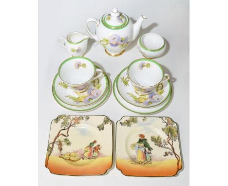 A ROYAL DOULTON BONE CHINA GLAMIS THISTLE TEA SERVICE, TEAPOT AND COVER 14CM H, PRINTED MARK AND SIGNATURE OF THE DESIGNER P.