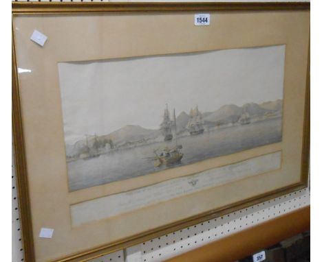 A gilt framed large format coloured book plate print entitled 'This View of the Capture of Amoy, on the Coast of China, on th
