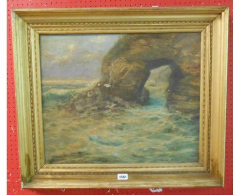E.M. Prout: a gilt framed oil on canvas, depicting a choppy seascape - signed