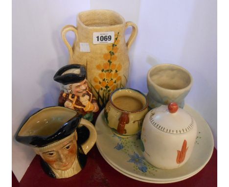 A quantity of ceramic items comprising Radford vase, plates and preserve pot, Beswick vase, etc.