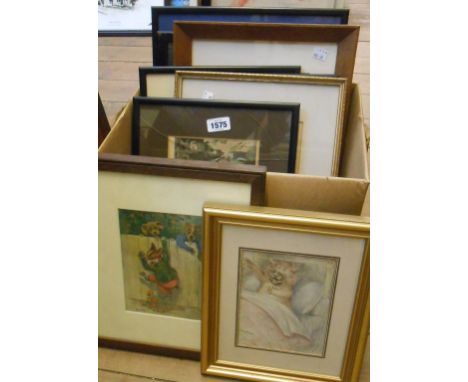 Louis Wain: a quantity of framed coloured prints, all depicting anthropomorphic cat and animal scenes - various condition