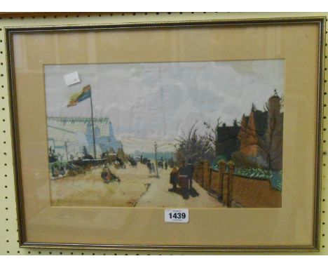 I. Durling: a gilt framed embroidered picture panel entitled 'From Pisarro's Crystal Palace' - details verso