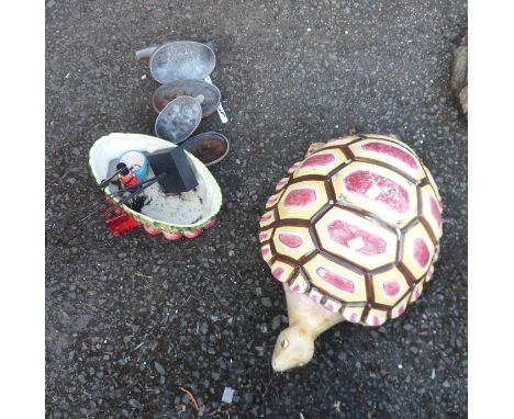 A selection of garden and other ornaments including large ceramic tortoise, flowerpot man, etc. - various condition