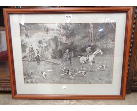 Gilbert S. Wright: a framed monochrome hunting print