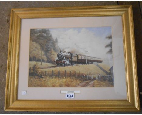 Chris Woods: a gilt framed coloured locomotive print entitled 'Old Acquaintances'