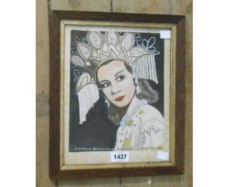 W.J. Holloway: a framed mixed media portrait of the Prima Ballerina Svetlana Beriosova in costume for Igor Stravinsky's The F