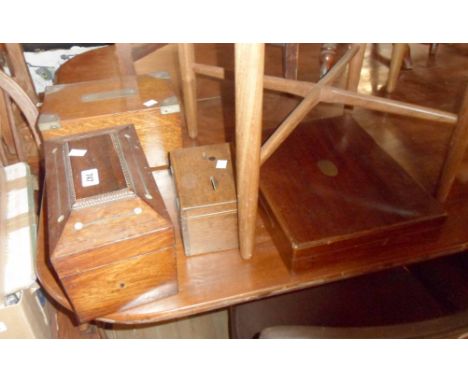A Victorian rosewood veneered sarcophagus form tea caddy with mother-of-pearl inlay and fitted interior (mixing bowl missing)