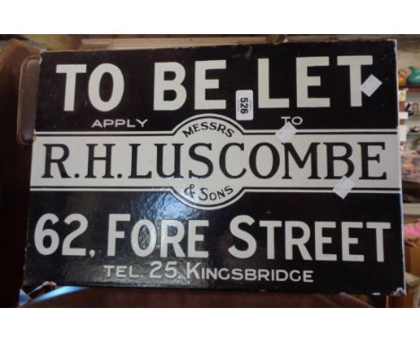 A vintage enamel estate agents To Be Let sign for Messrs R.H. Luscombe &amp; Sons, 62 Fore Street, Kingsbridge