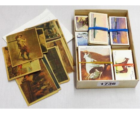 A quantity of cigarette cards including R &amp; J Hill canvas Masterpiece series, Wills' large format examples, and others