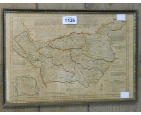 Emanuel Bowen: a Hogarth framed map print of Cheshire with hand coloured boundary lines