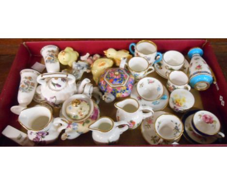 A collection of miniature ceramic items including Mintons, Coalport, Hammersley, Wedgwood, Crown Staffordshire, etc.