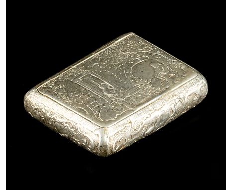 A GEORGE III SILVER SNUFF BOX, in the form of a travelling trunk, of oval section with hatched decoration by Thomas Phipps &a