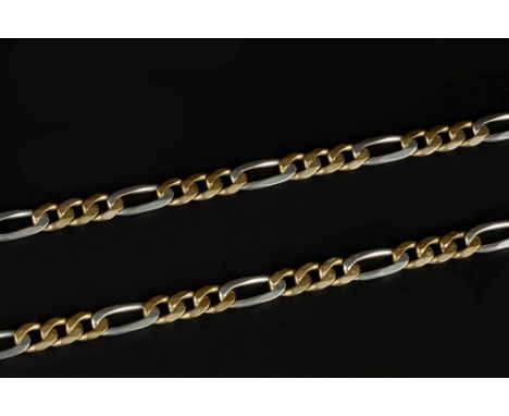 A 9CT TWO COLOUR GOLD FIGARO-LINK CHAIN, length 70cm