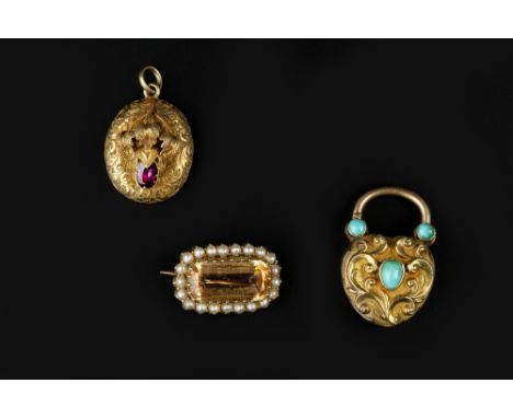 A COLLECTION OF ANTIQUE AND LATER JEWELLERY, comprising a topaz and half pearl cluster brooch, the cushion-shaped topaz of br