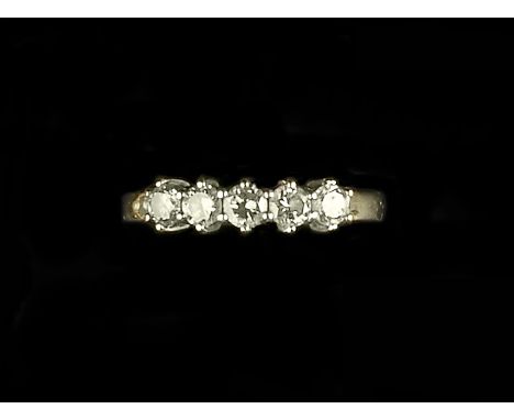 A DIAMOND FIVE STONE RING, the uniform round brilliant-cut diamonds in claw setting, 18ct gold mounted, total diamond weight 