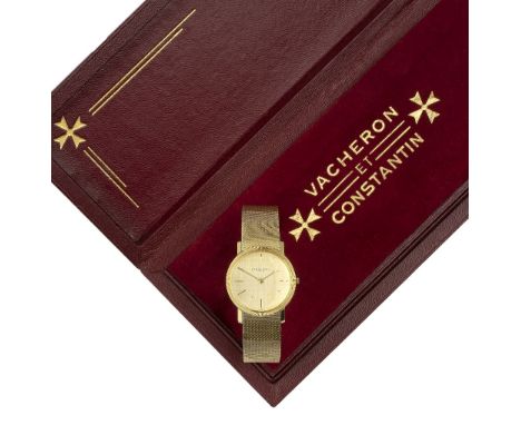 A GENTLEMAN'S BRACELET WATCH BY VACHERON &amp; CONSTANTIN, the circular gilt textured dial with baton markers, to a jewelled 