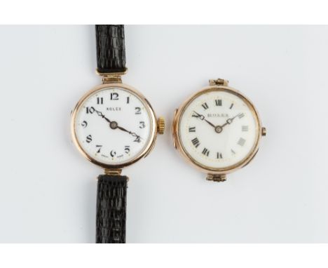 TWO LADY'S 9CT GOLD WRISTWATCHES BY ROLEX, the first with Arabic numerals, to a jewelled manual movement, the case numbered 8