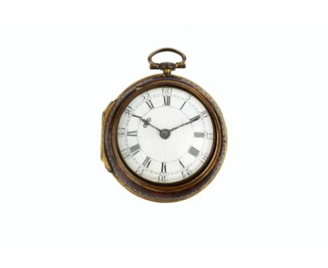 A HORN PAIR CASE POCKET WATCH, the enamel dial with Roman numerals and outer scale 0-60, to a verge movement signed Thos. Mau