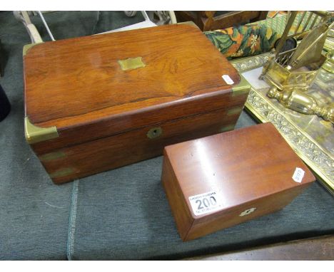 Rosewood &amp; brass bound writing box &amp; small tea caddy