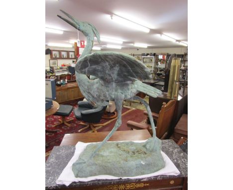 Weathered hollow cast bronze heron sculpture - Approx height 96cm
