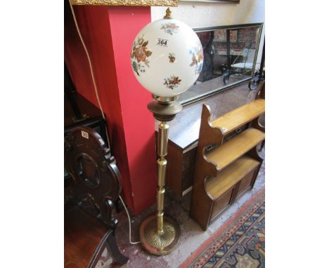 Converted brass standard lamp with glass shade