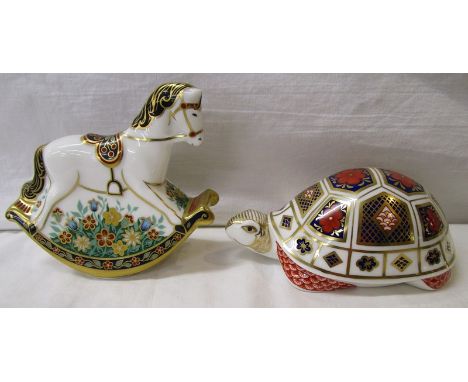 2 Royal Crown Derby rocking horse &amp; tortoise paperweights