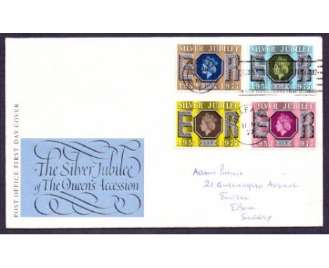 FIRST DAY COVERS : 1977 Silver Jubilee set on illustrated cover cancelled by the very scarce Silver Jubilee Appeal slogan and