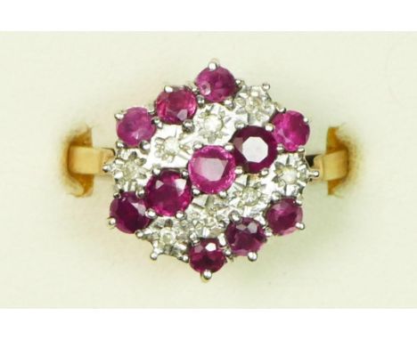 A 9ct gold ruby and diamond dress ring, N, 3.1gm 