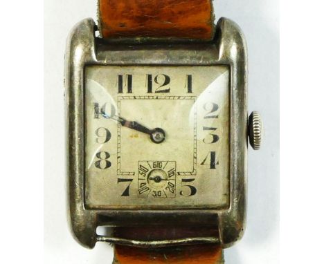 An Art Deco silver manual wind gentleman's wristwatch, London import 1927, 26 x 34mm 