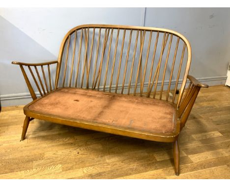 A mid 20th Century Ercol Windsor 'Golden Dawn' two seater sofa, no cushions, 122cm x 80cm x 77cm