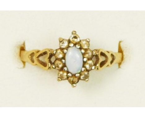 A 9ct gold opal and white stone cluster ring, N, 1.3gm 