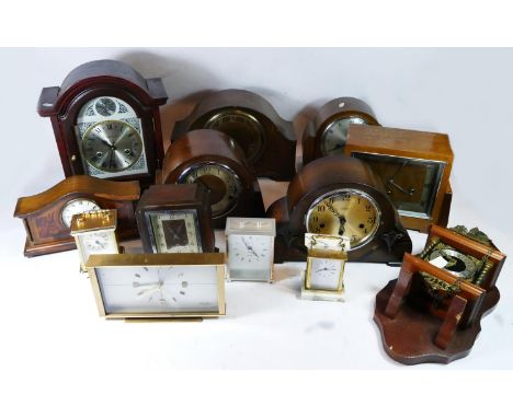 A collection of early 20th century &amp; later mantel clocks, to include Smiths Enfield oak cased Westminster chime examples,