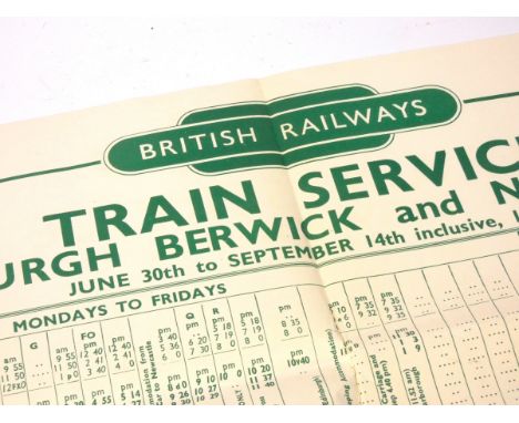 Two British Railways timetables posters, to include Train Service (Leeds City, Bradford Foster Square, Otley, Ilkley and Skip